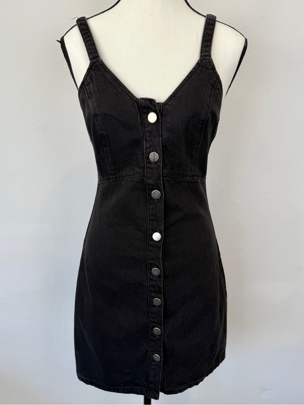 Topshop Black Denim Button Front Mini Dress Size 4